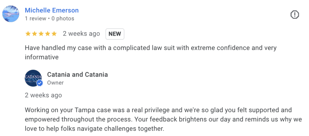 Michelle Emerson - Catania & Catania Injury Lawyers Tampa Client Review