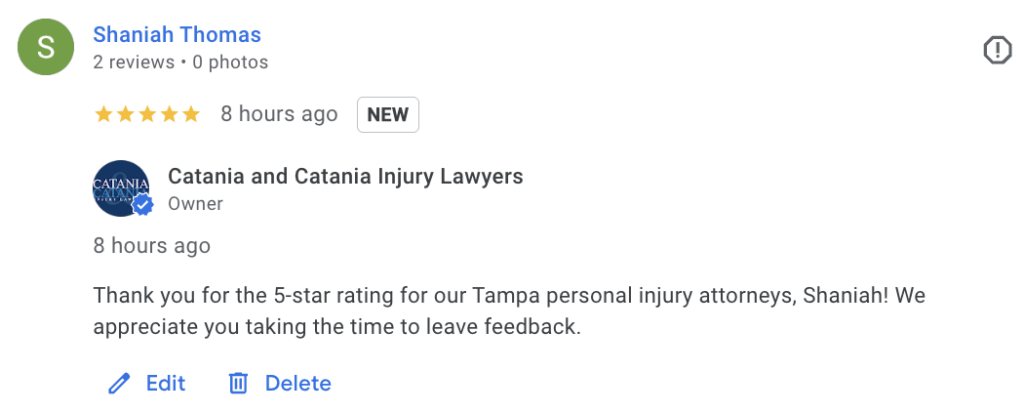 Shaniah Thomas 5 Star Google Review - Tampa, FL