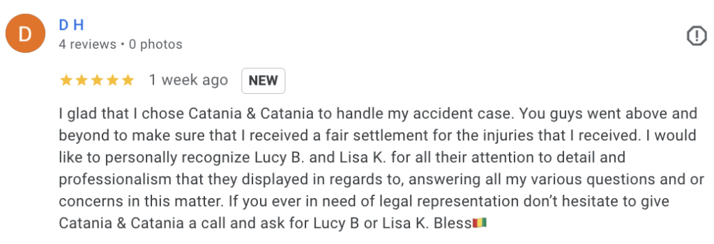 D H - Catania & Catania Injury Lawyers Tampa Client Review
